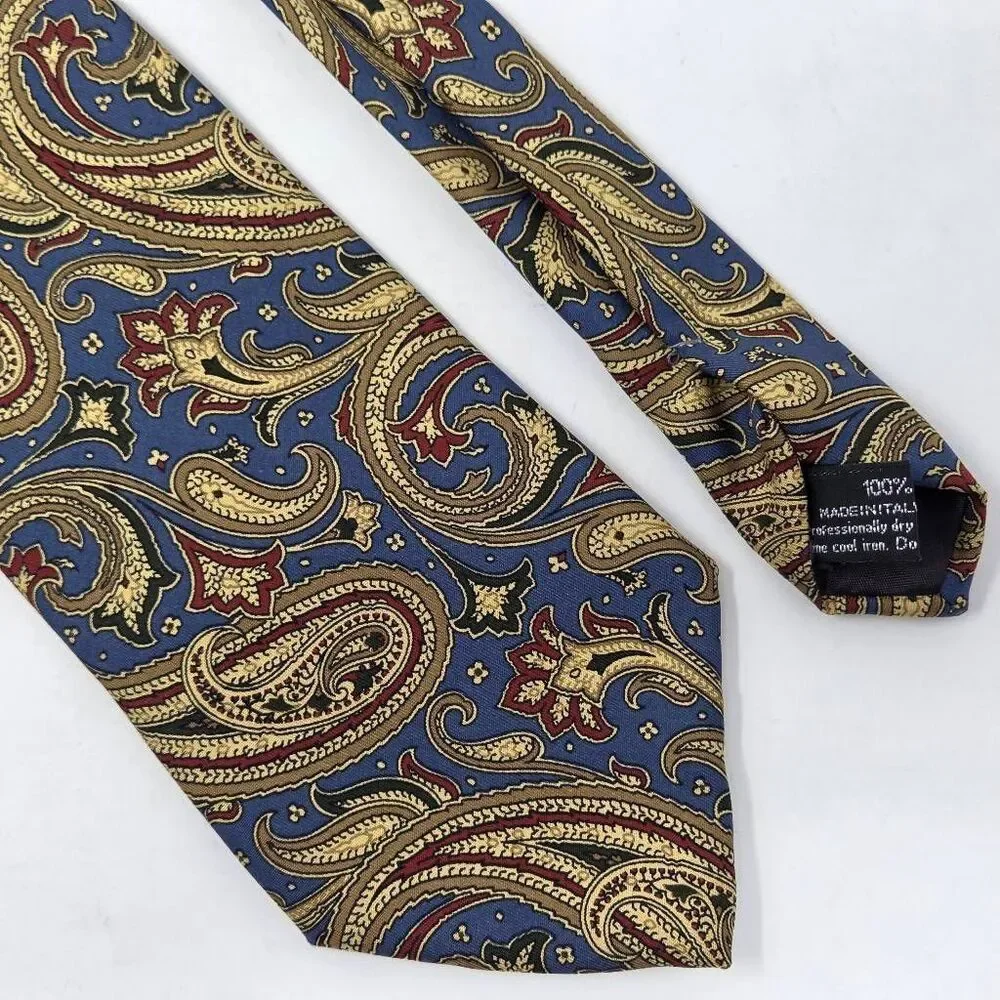ENRICO COVERI ITALY SILK TIE BLUE TAN RED PAISLEY LUXURY SMOOTH 3.75